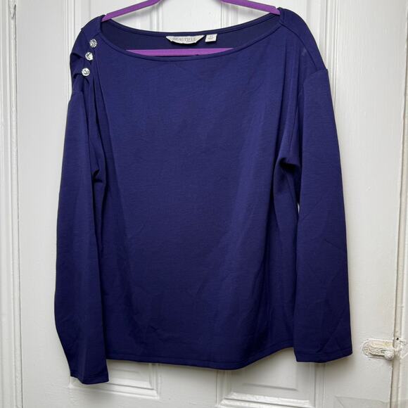 QVC BEAUTIFUL Lawrence Zarian Asymmetric Boatneck Top Womens Medium Blue NWOT - Picture 1 of 9